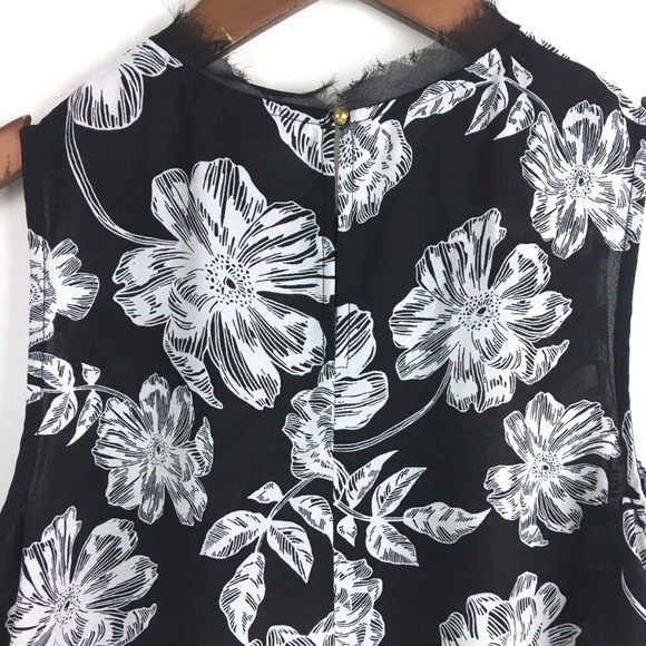 Who What Wear Womens Top Small Black White Floral Sleeveless Chiffon Blouse - Picture 5 of 11